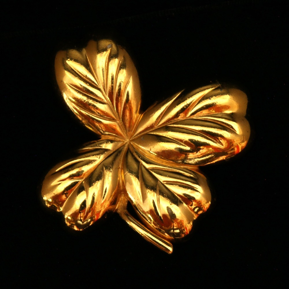 Vintage Monet Gold Tone Shamrock Brooch Three Leaf Clover Pin Signed Luck